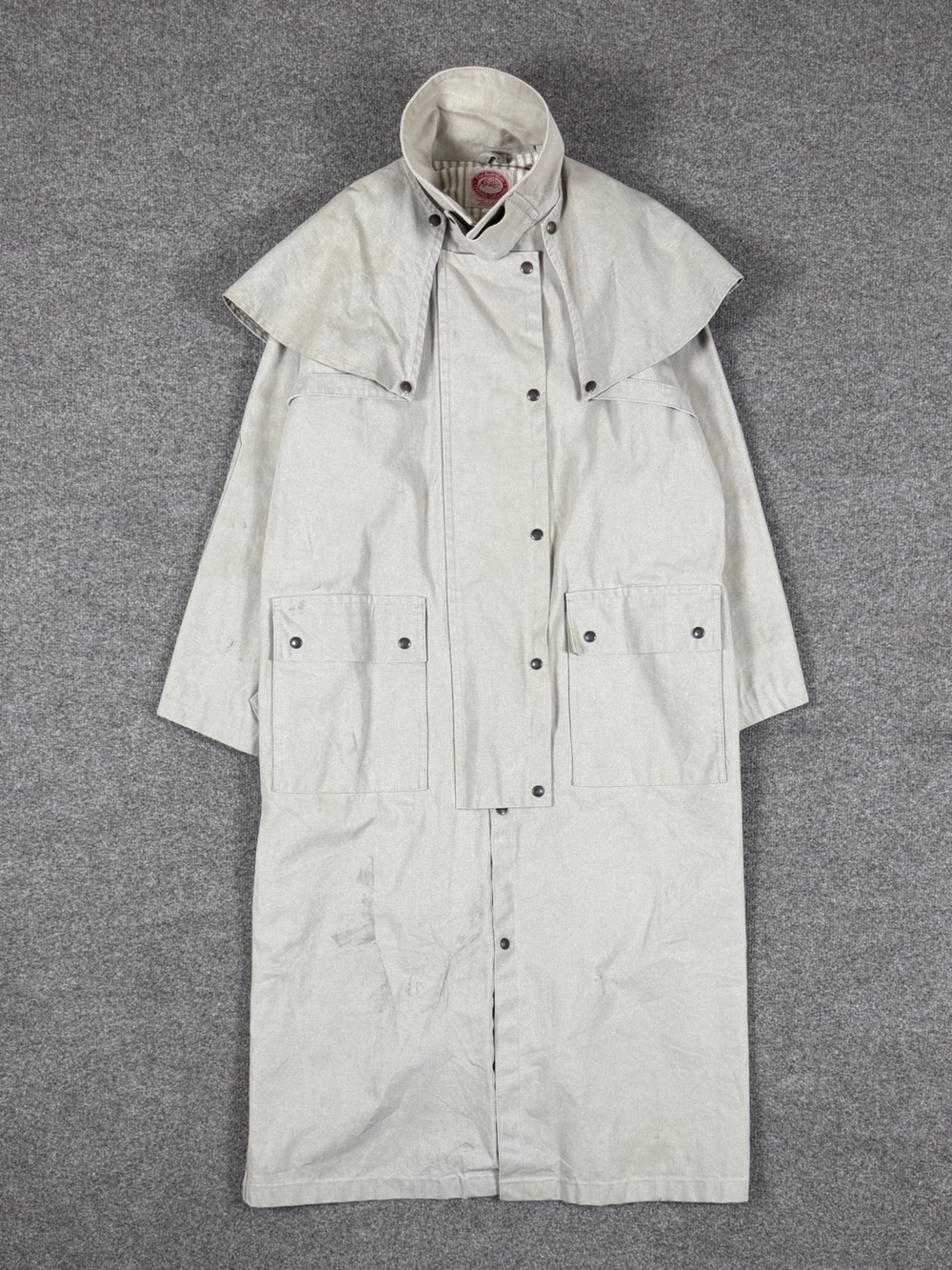 Australian Outback Tan Long Trench Riding Coat Men’s L Removable Cape Leg Straps